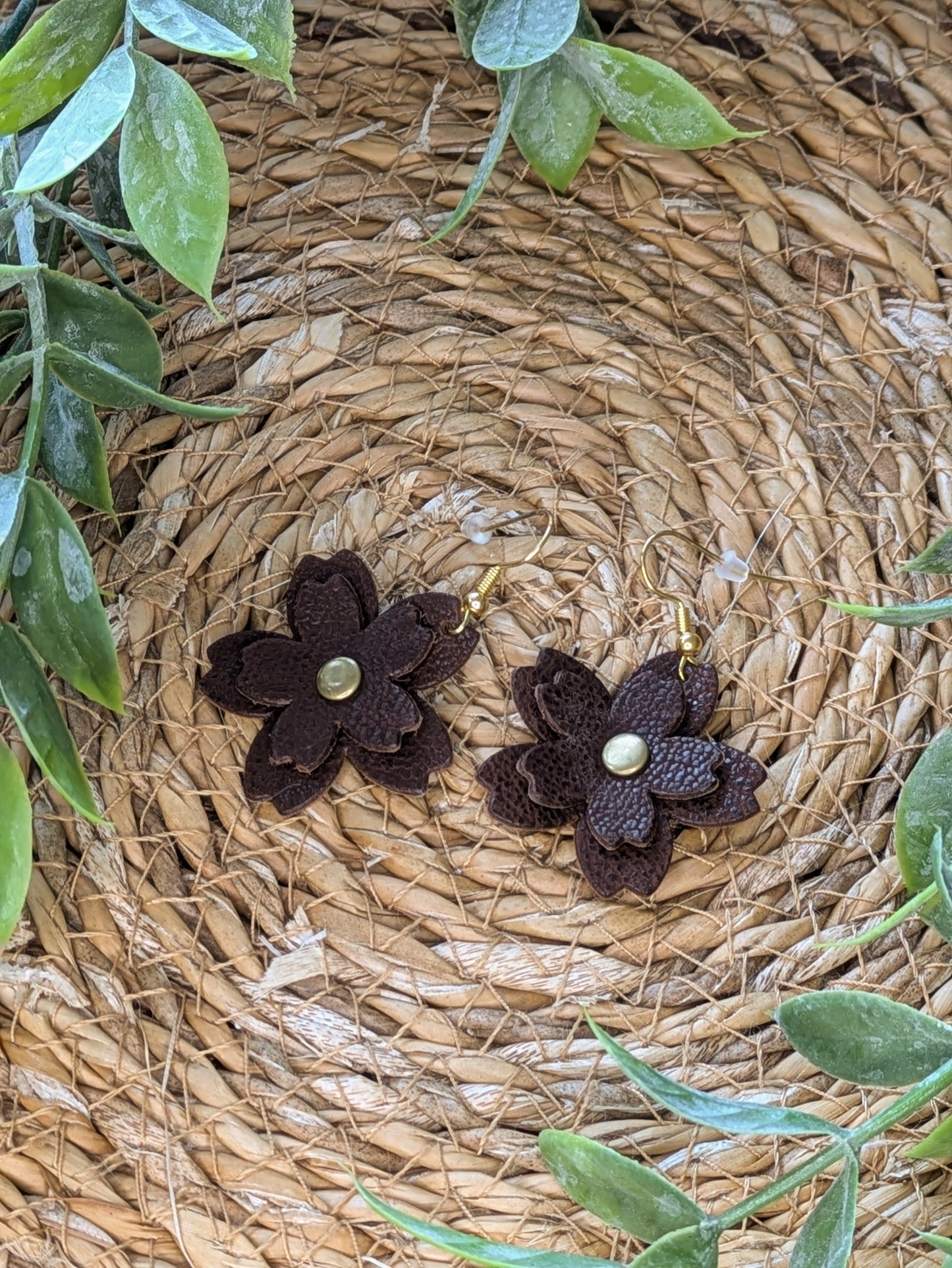 Boucles d'oreilles Fleurs de cerisier en cuir