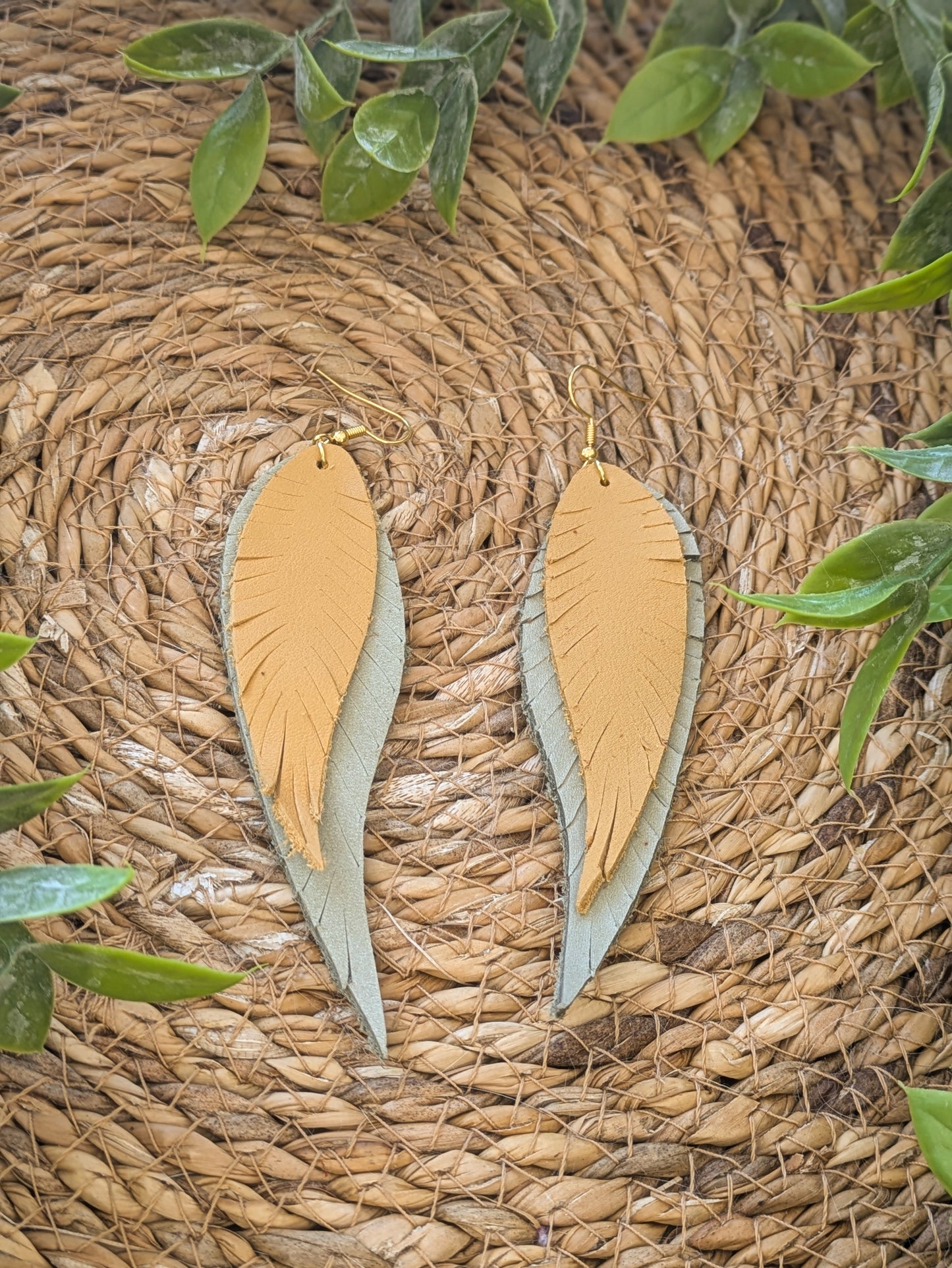 Boucles d'oreilles Grandes Plumes en cuir