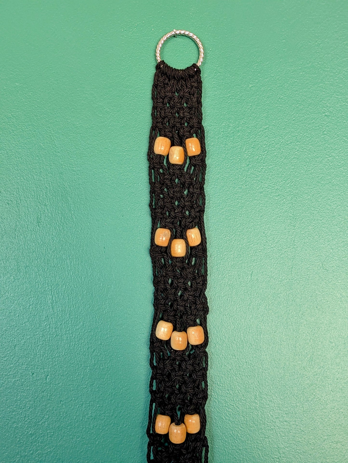 Ceinture macramé noire et perles bois
