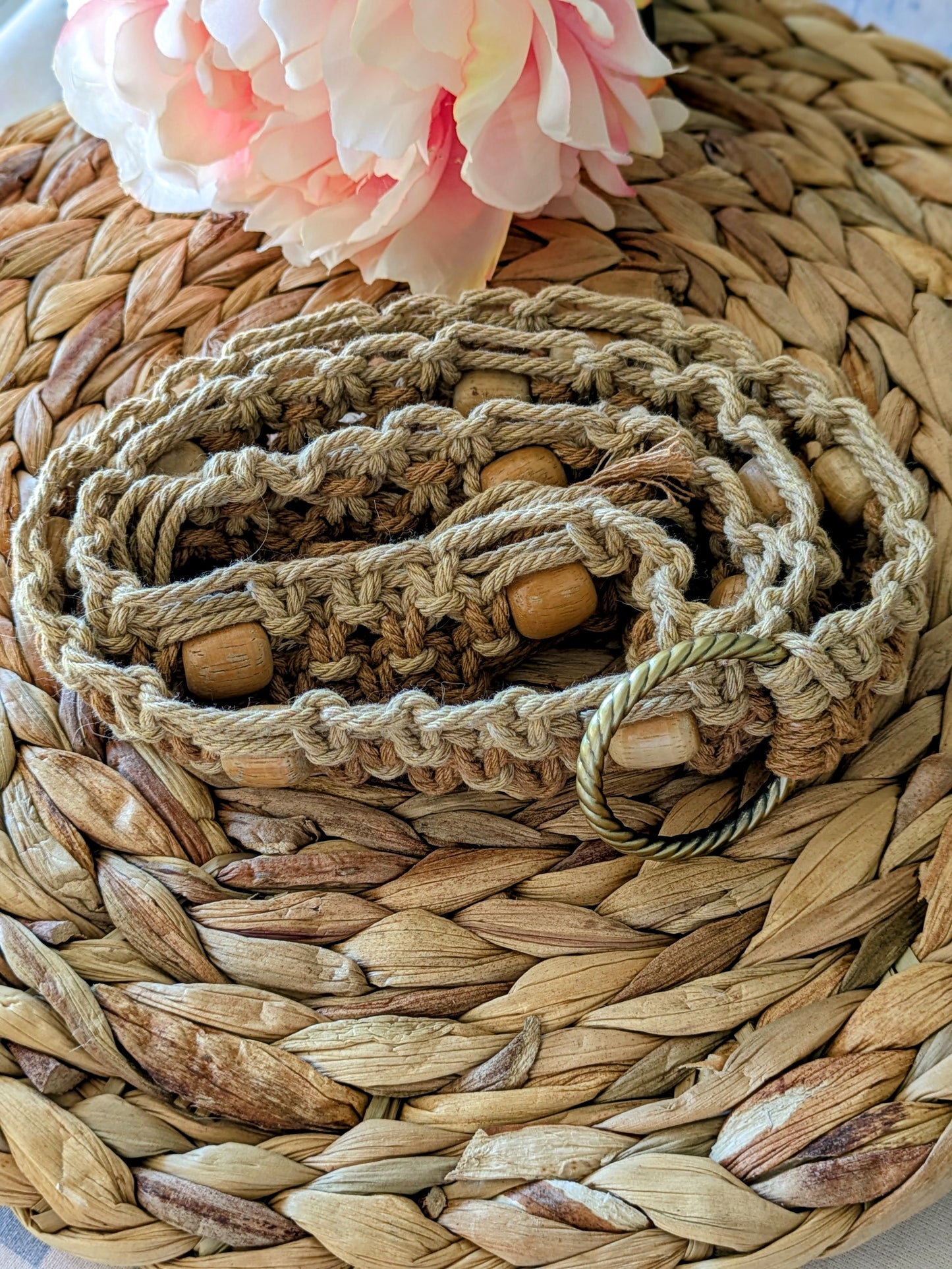 Ceinture Macramé Bicolores Camel/ Ocre et perles