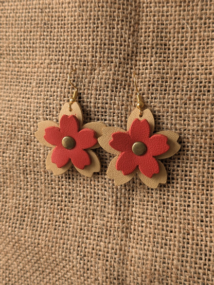 Boucles d'oreilles Fleurs de cerisier en cuir