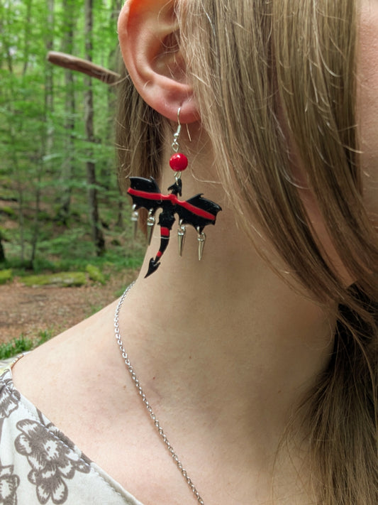 Boucles d'oreilles Dragons Rouges et Noirs