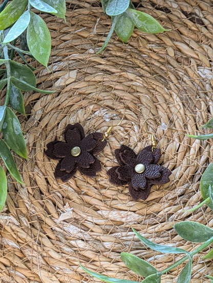 Boucles d'oreilles Fleurs de cerisier en cuir