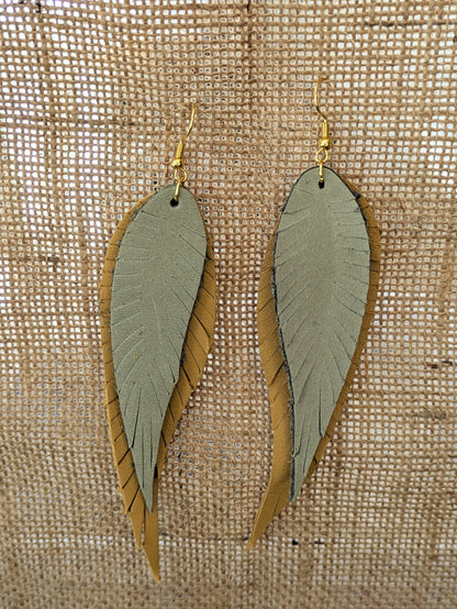 Boucles d'oreilles Grandes Plumes en cuir