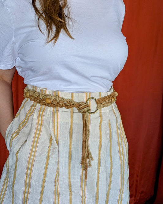Ceinture Macramé Bicolores Camel/ Ocre et perles