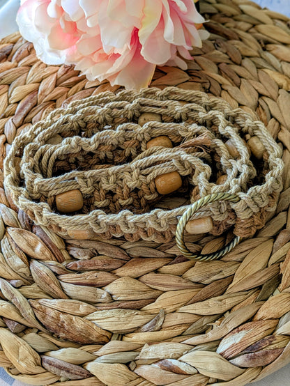 Ceinture Macramé Bicolores Camel/ Ocre et perles